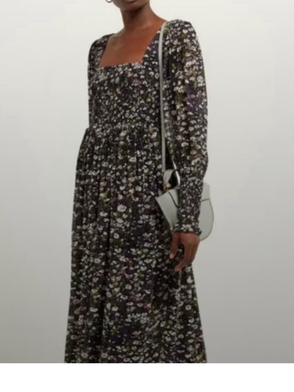 GANNI Georgette Floral Maxi Dress Size 38 Shirred Empire Waist